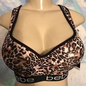 Bebe Sport  Leopard Print Padded Logo Sports Bra